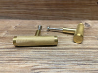 Solid Knurled Brass Peg Knob - Gold Metal Kitchen Cabinet Knob - Modern Drawer Pull