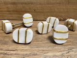 White Stone Knob with Gold Wire Wrap