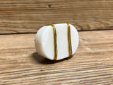 White Marble Stone and Gold Wrapped Oblong Knobs - Gold and White Cabinet Knob - Art Deco MCM