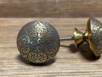 Ornate Lightweight Blue and Gold Knob