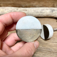 White Natural Stone and Burnished Brass Drawer Knob - Drawer Pull - MCM