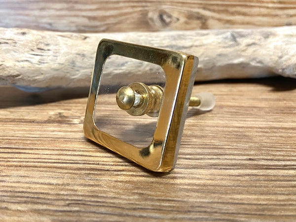 Square Acrylic Knob with Brass Frame