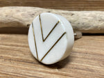 Round White Natural Stone with V shape Brass Bars Drawer Knob - Drawer Pull - MCM