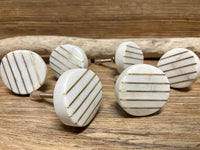 Beveled Round White Natural Stone with Brass Bars Drawer Knob - Drawer Pull - MCM