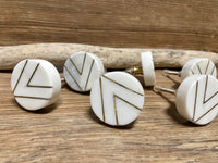 Round White Natural Stone with V shape Brass Bars Drawer Knob - Drawer Pull - MCM