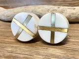 White Natural Stone with Criss Cross Drawer Knob - Drawer Pull - MCM