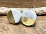 White Natural Stone and Brass Drawer Knob - Drawer Pull - MCM