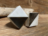Square natural white stone and burnished brass knob