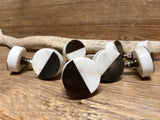 White Natural Stone and Burnished Brass Drawer Knob - Drawer Pull - MCM