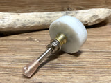 White Natural Stone and Brass Drawer Knob - Drawer Pull - MCM
