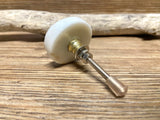 Beveled Round White Natural Stone with Brass Bars Drawer Knob - Drawer Pull - MCM
