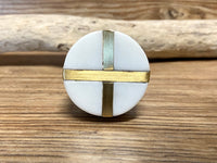 White Natural Stone with Criss Cross Drawer Knob - Drawer Pull - MCM